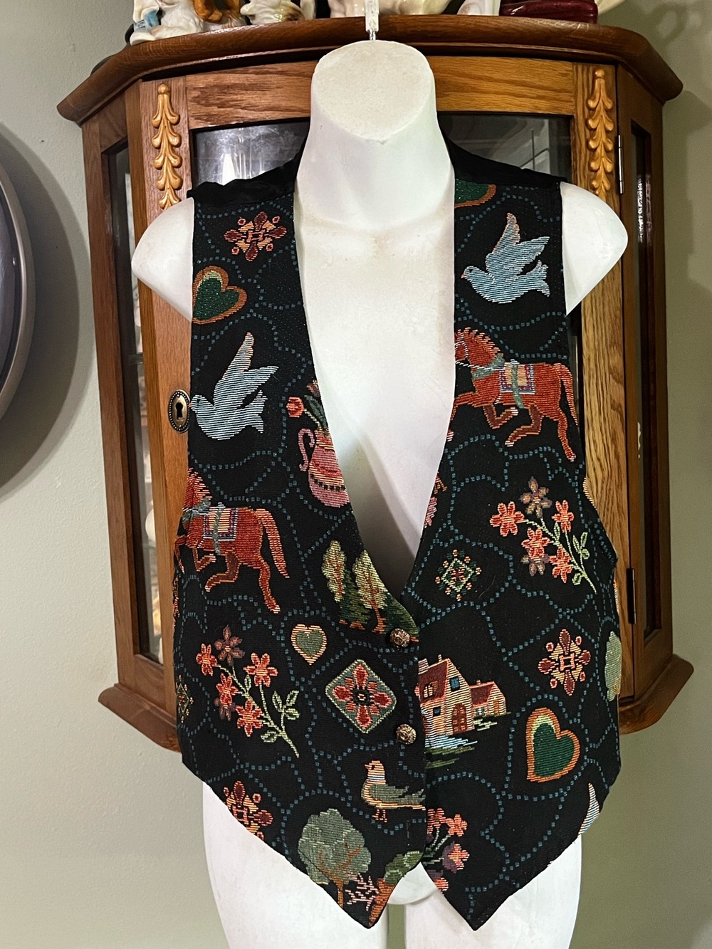 Vintage Backroad Blues Tapestry Cottage Core Needlepoint Vest Medium
